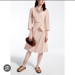 NWT MaxMara Weekend Women's Sz 10 Blush Pink Textured‎ Wrap Tie Waist Midi Dress